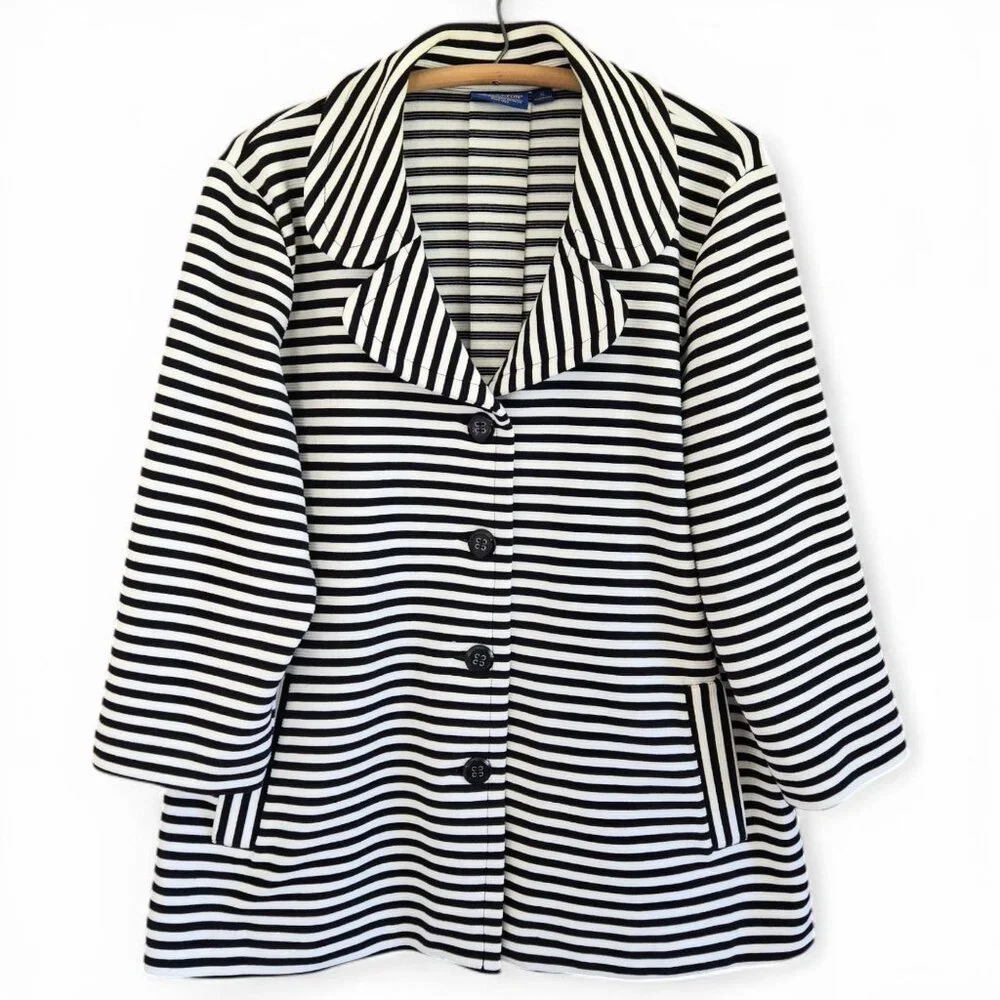 Vintage Pendleton Womens XL Striped Swing Jacket Blazer Navy/White Pleated Back - Picture 2 of 14